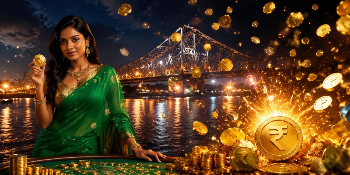 Kolkata Howrah Bridge with casino betting and traditional saree
